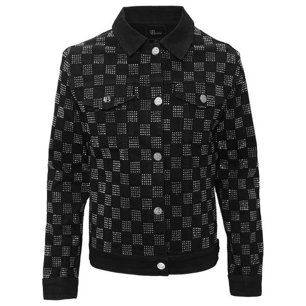 JJ555 - Dazzle Check Denim Jacket-BLACK/SILVER