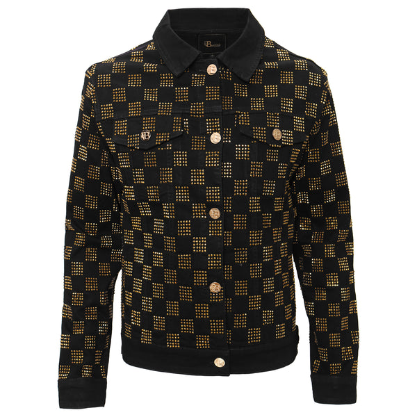 JJ555 - Dazzle Check Denim Jacket-BLACK/GOLD