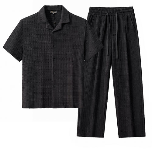 Conjunto Loft: Camisa y pantalón texturizados de manga corta - NEGRO