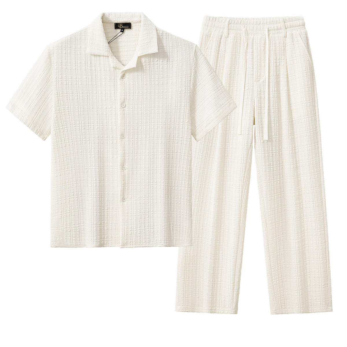 SET811 - Loft Set – Textured Short Sleeve Shirt & Pant-TAUPE
