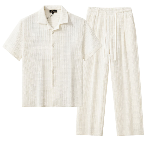 Conjunto Loft: Camisa y pantalón texturizados de manga corta - Gris topo