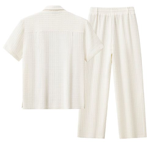 SET811 - Loft Set – Textured Short Sleeve Shirt & Pant-TAUPE
