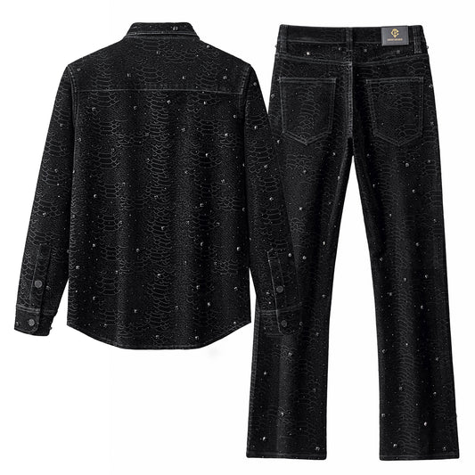 Midnight Serpent Rhinestone SET - Century Penthouse BLACK