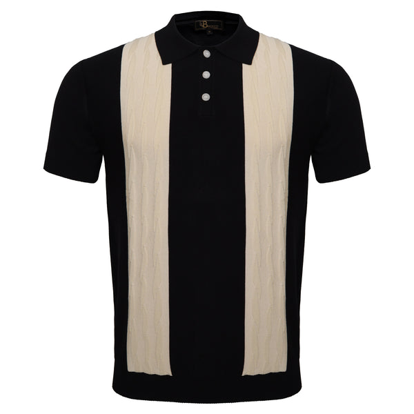 Polo de punto de inspiración retro para hombre - NEGRO/BLANCO