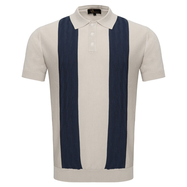 Polo de punto de inspiración retro para hombre - BLANCO/AZUL MARINO