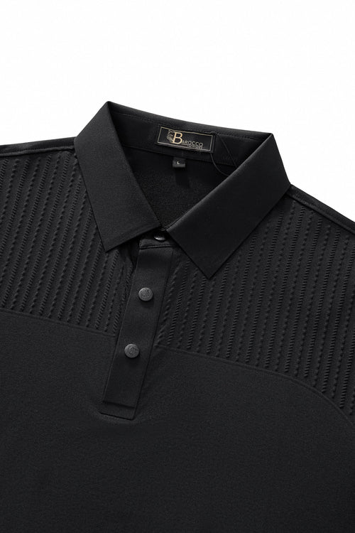 PS814-Seamless Linear Texture Polo-BLACK – view 2