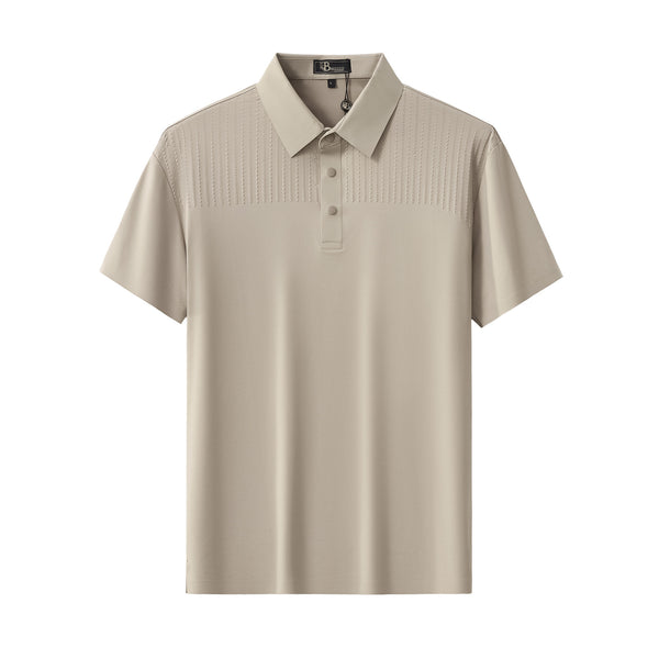 PS814-Seamless Linear Texture Polo-KHAKI