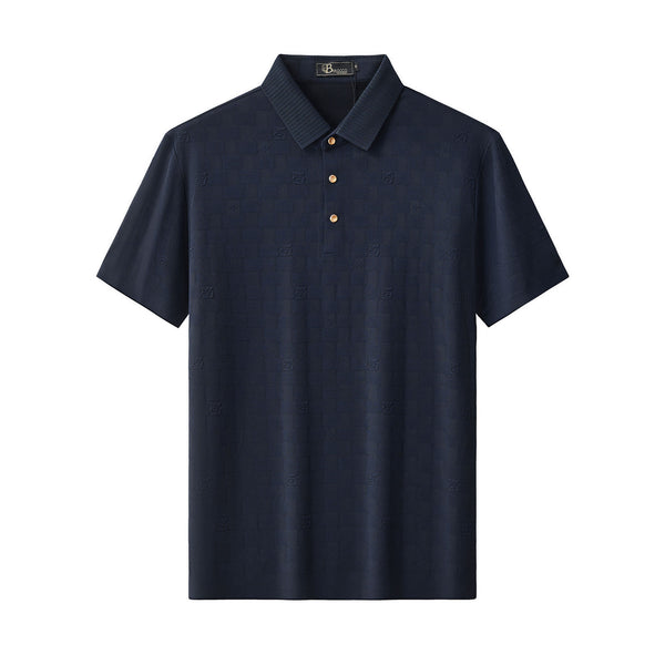 PS817-Seamless Check Texture Polo-NAVY