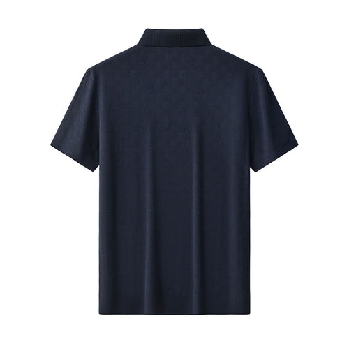 PS817-Seamless Check Texture Polo-NAVY – view 1