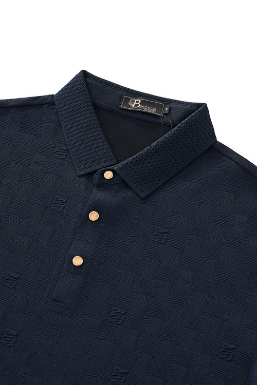 PS817-Seamless Check Texture Polo-NAVY – view 2