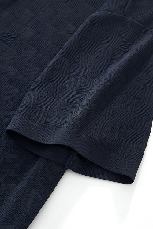 PS817-Seamless Check Texture Polo-NAVY – view 4