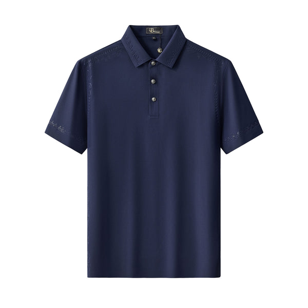 PS923 - Ornate Trim Polo-NAVY