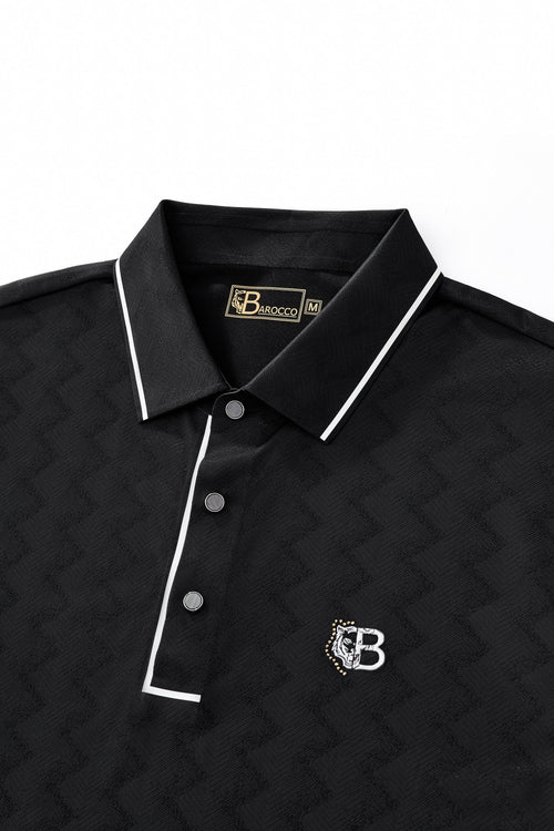 PSL2002-Seamless Chevron Texture Polo-BLACK – view 2