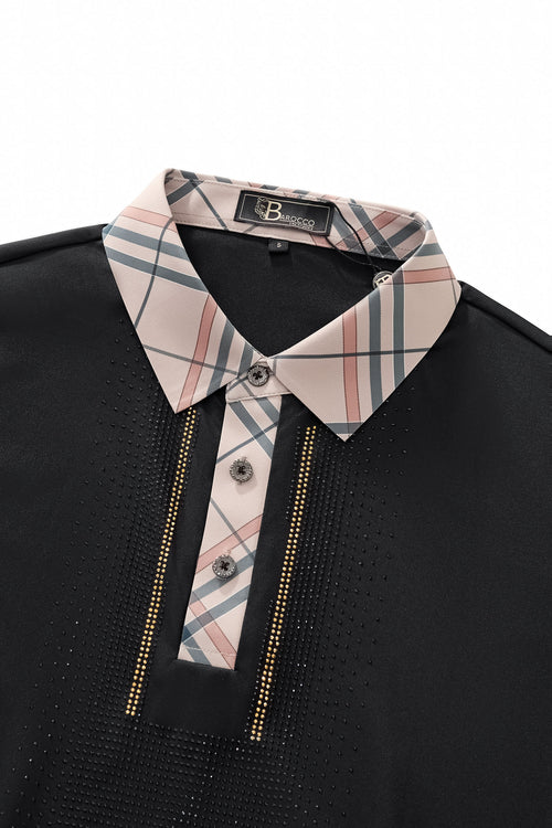 PSR205-Regal Plaid Crystal Performance Polo-BLACK/BLACK – view 2