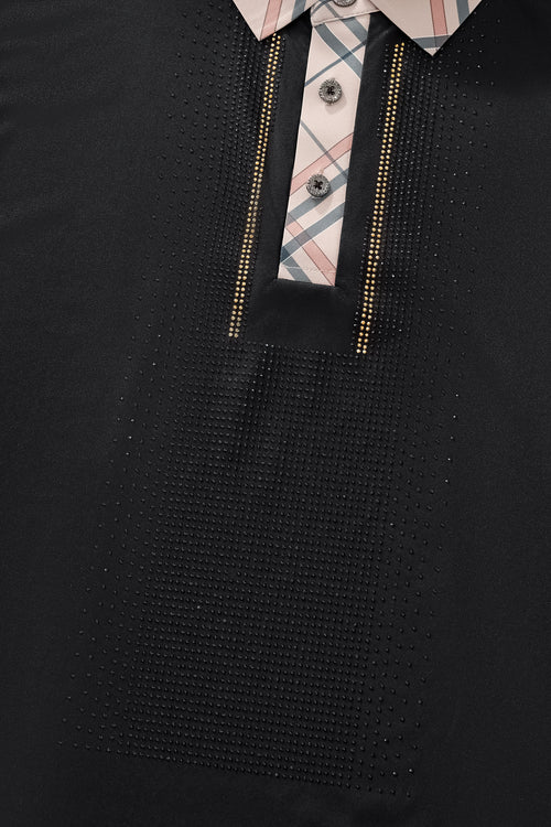PSR205-Regal Plaid Crystal Performance Polo-BLACK/BLACK – view 6