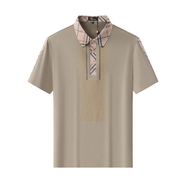 PSR205-Regal Plaid Crystal Performance Polo-KHAKI/GOLD