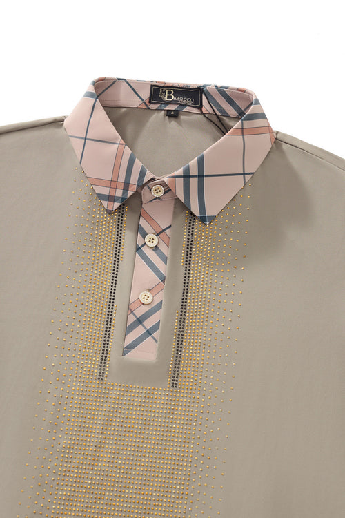 PSR205-Regal Plaid Crystal Performance Polo-KHAKI/GOLD – view 2