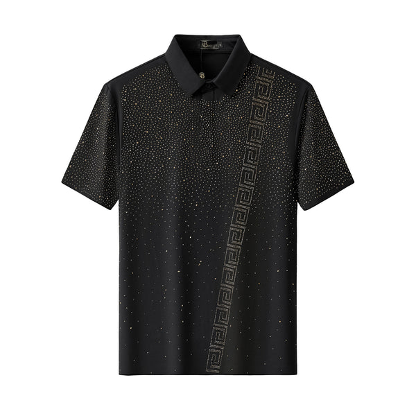 PSR207-Royal Key Crystal Polo-BLACK/GOLD