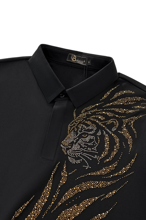 PSR208-Phantom Tiger Crystal Polo-BLACK/GOLD – view 2