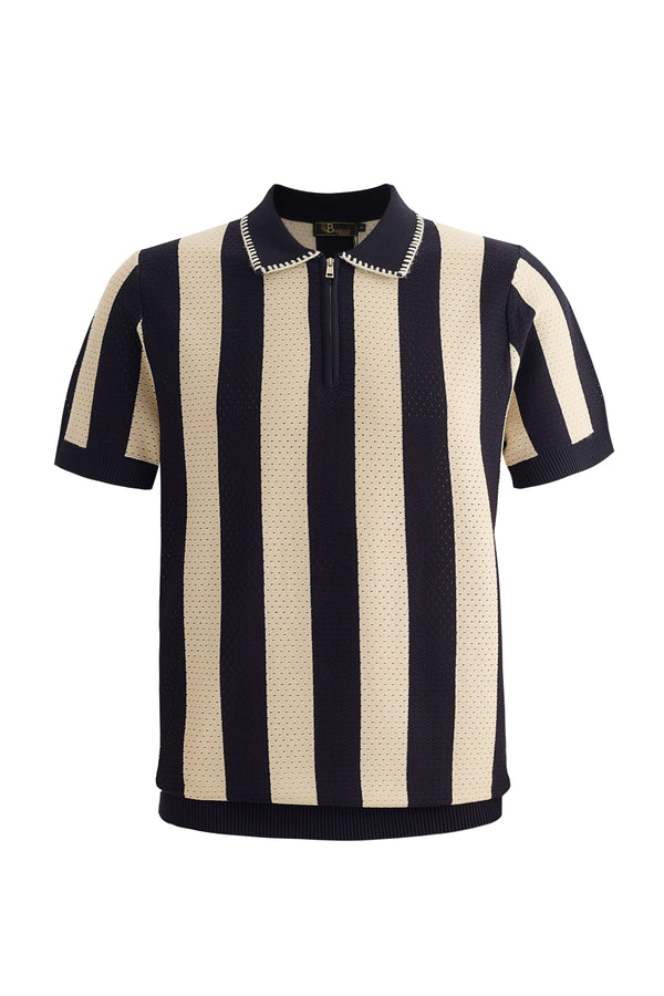 PSS603 - Monaco Zip Polo with Bold Stripe Knit-IVORY