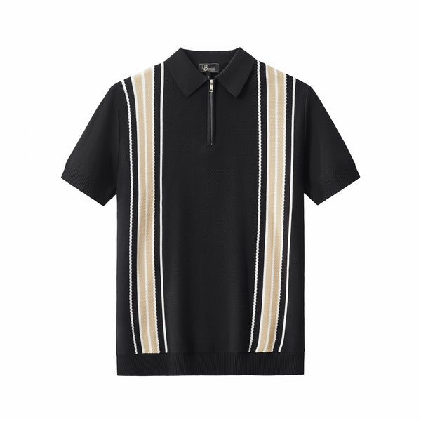 Polo retro de rayas con cremallera - NEGRO/CAQUI