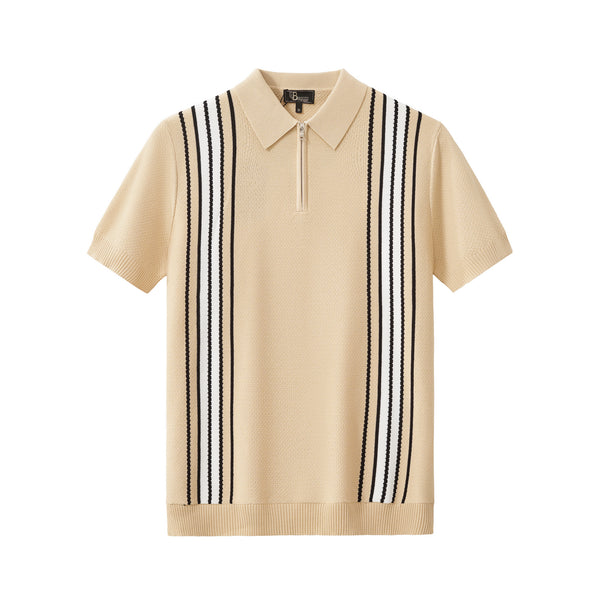 Polo retro de rayas con cremallera - CAQUI/BLANCO