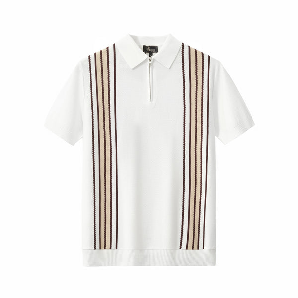 Polo retro de rayas con cremallera - BLANCO/CAQUI