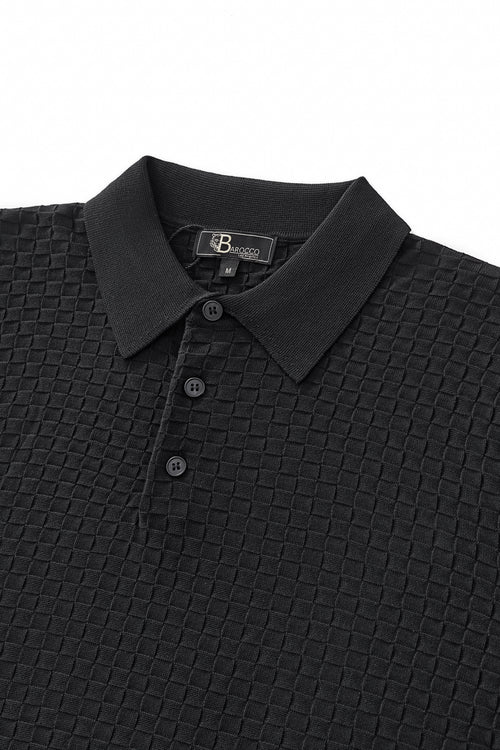 PSS616 - PrimeKnit Button Polo-BLACK – view 2