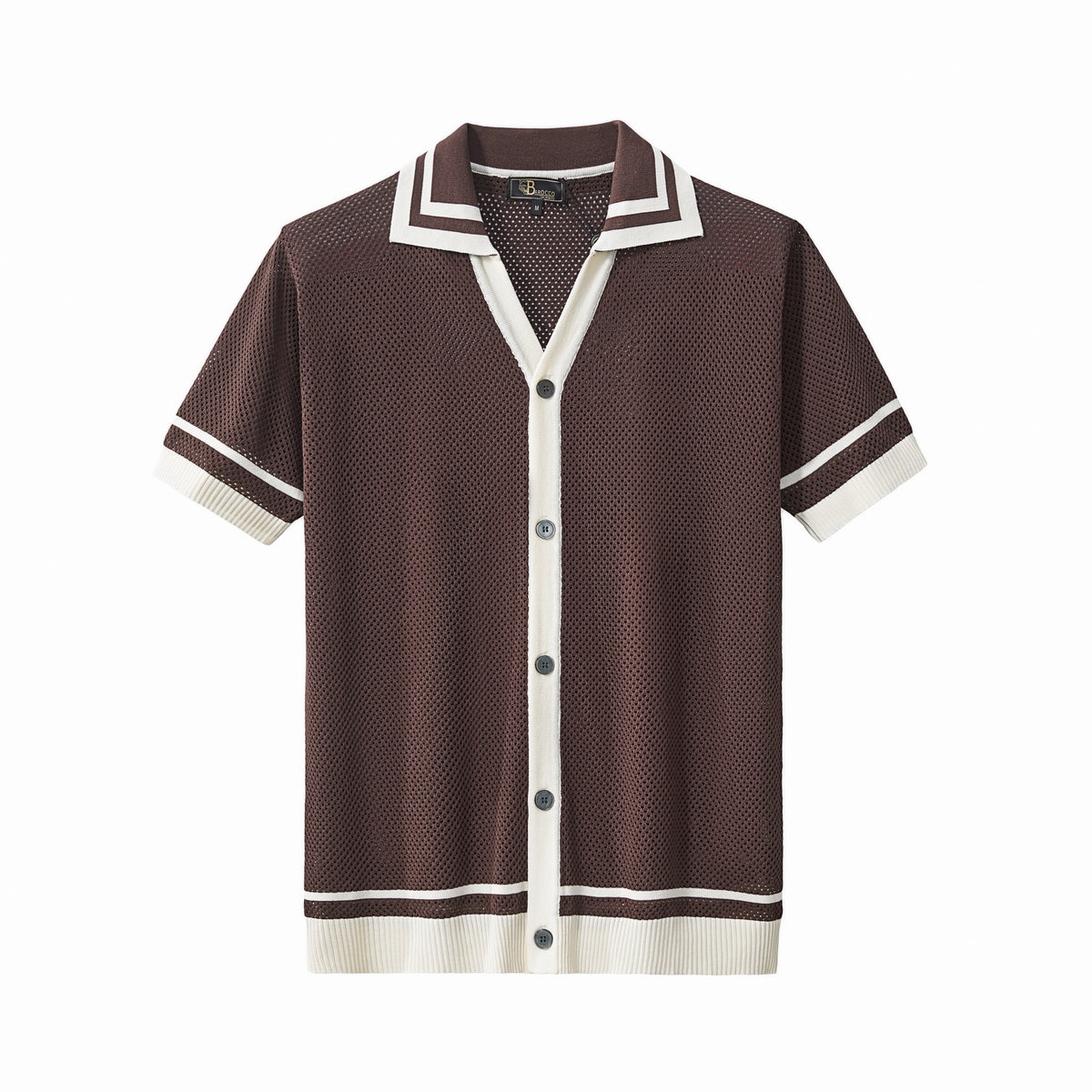 Camisa de malla con ribete en contraste y botones - CAFÉ – BAROCCO wholesale menswear
