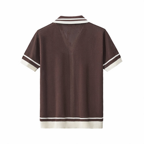 Camisa de malla con ribete en contraste y botones - CAFÉ – view 1