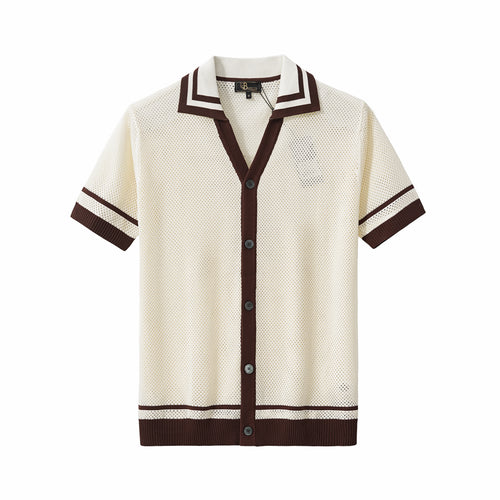 Camisa de malla con ribete en contraste y botones - MARFIL