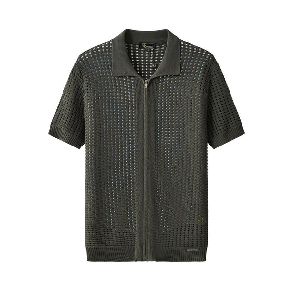 PSS621-Breeze Mesh Zip SS Shirt-ARMYG