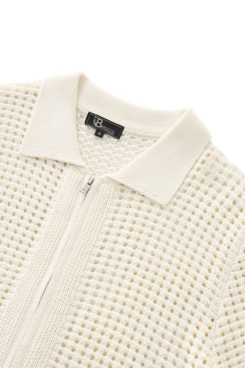 PSS621-Breeze Mesh Zip SS Shirt-IVORY – view 2