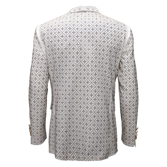 Elegant Blazer with Sparkling Embellishments -WHITE/GOLD
