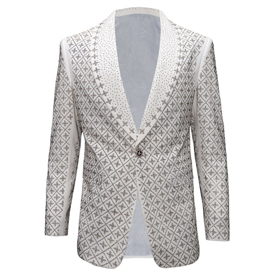 Elegant Blazer with Sparkling Embellishments -WHITE/GOLD