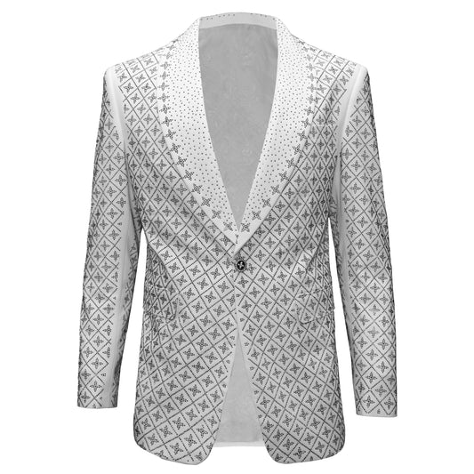 Elegant Blazer with Sparkling Embellishments  -WHITE/SILVER