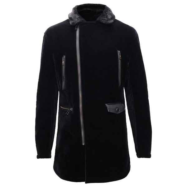 Chaqueta de terciopelo con cuello de piel sintética - NEGRA