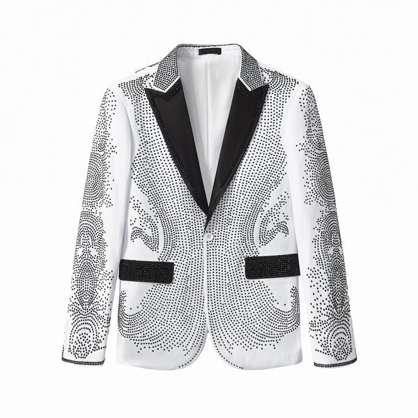 SB471-1-Regal Cascades Embellished Velvet Blazer-WHITE/BLACK