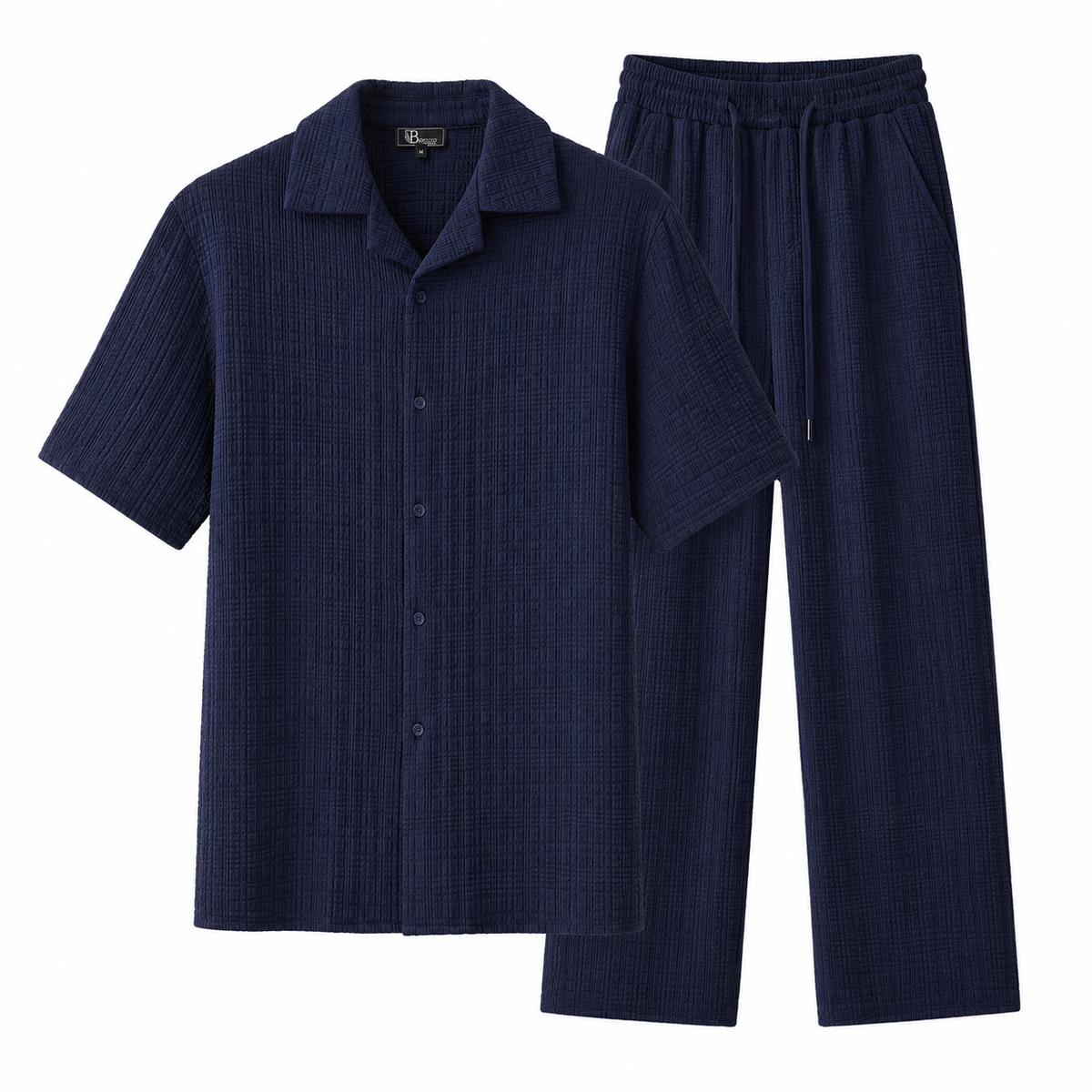 SET811-Loft Set – Textured Short Sleeve Shirt & Pant-NAVY – BAROCCO wholesale sets
