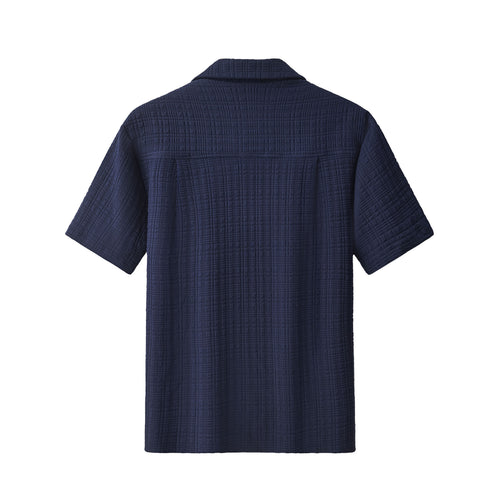 SET811-Loft Set – Textured Short Sleeve Shirt & Pant-NAVY – view 4
