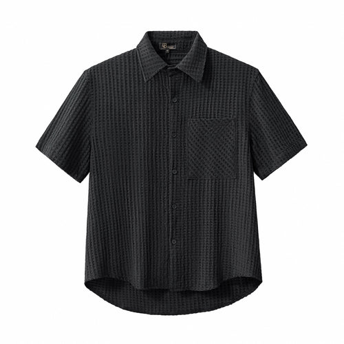 Conjunto Drift: Camisa y pantalón corto con textura de gofre - NEGRO – view 2
