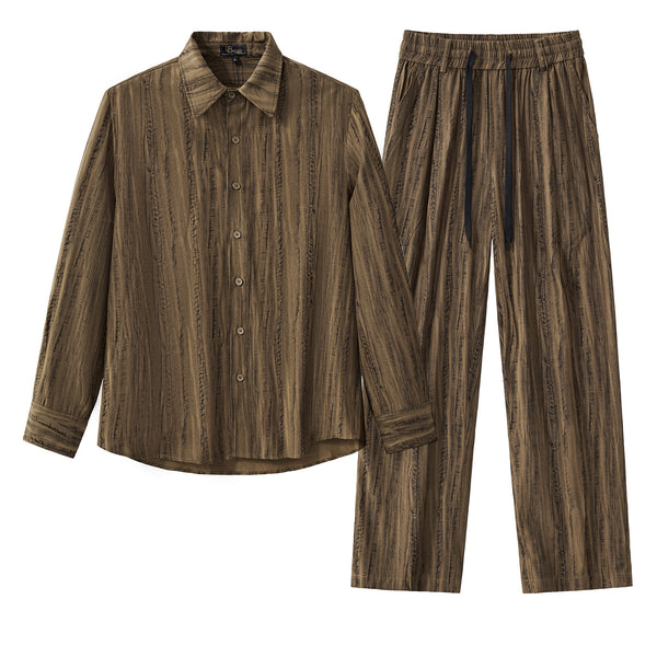 Conjunto Strata – Camisa y pantalón de manga larga estampados - MARRÓN