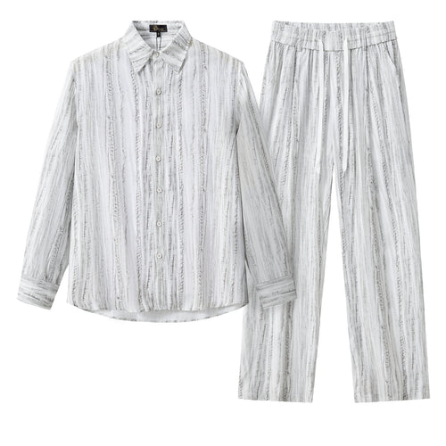 Conjunto Strata – Camisa y pantalón de manga larga estampados - GRIS