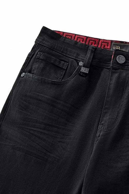 Estilo básico de mezclilla de pierna ancha - NEGRO – view 2