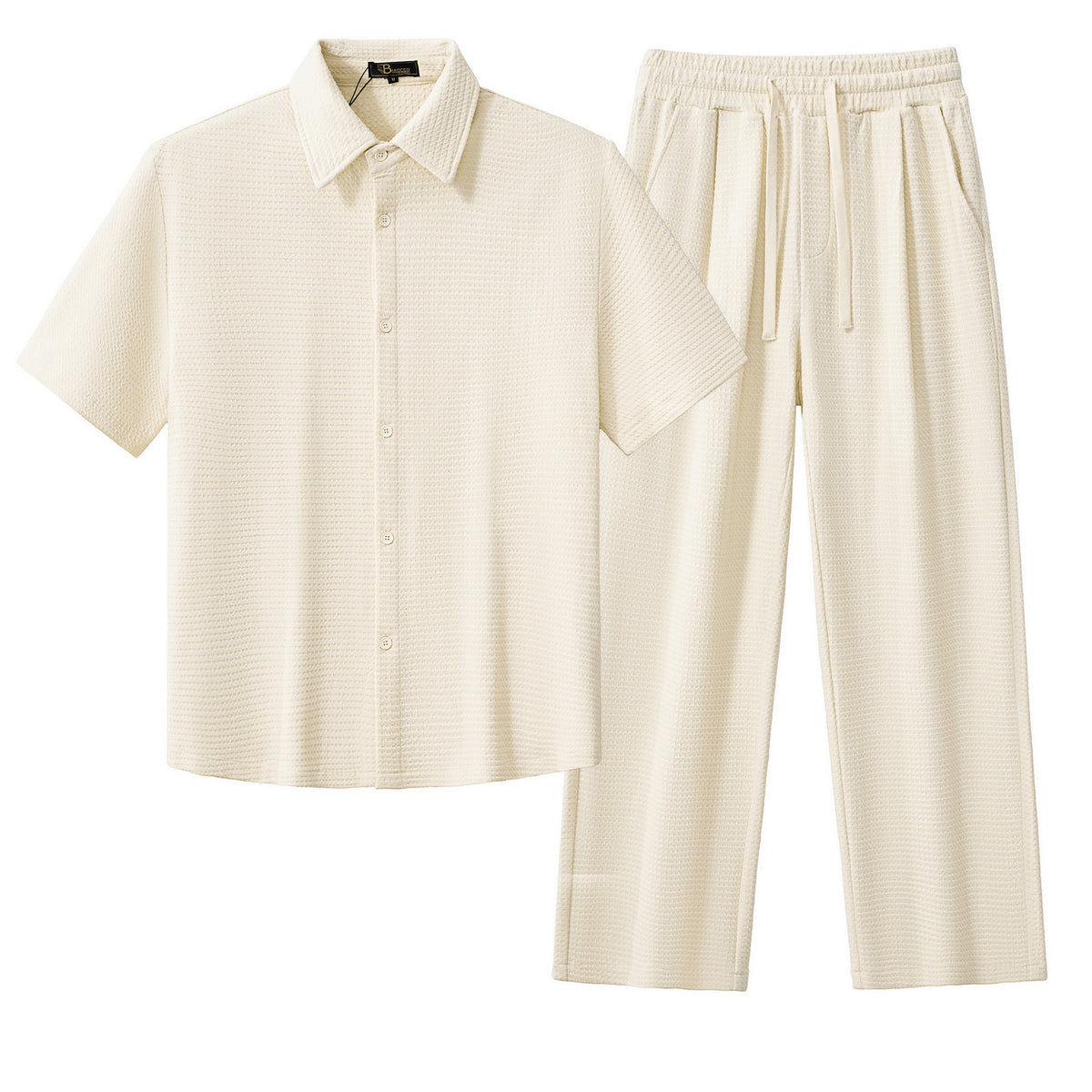 Conjunto Vista: Camisa y pantalón con textura de gofre - Gris topo