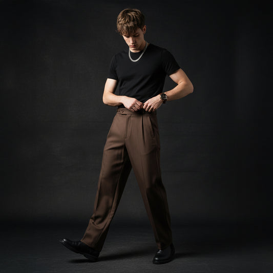Wellington Side-Tab Trousers-COFFEE