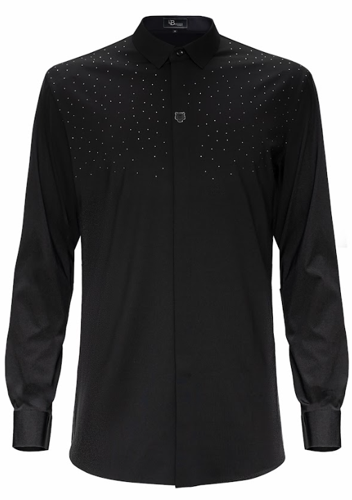 Camisa de vestir con botones Thrill Seeker de manga larga, color negro y plateado