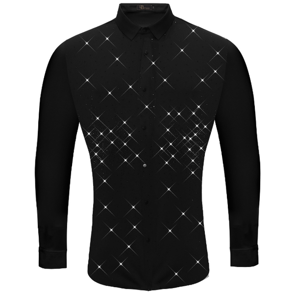 B334 - Dazzling Dapper Button-Up Shirt-BLACK/BLACK