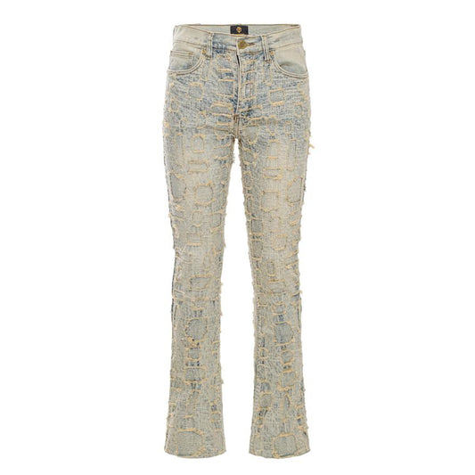 Patchwork Distressed Denim Jeans TAN