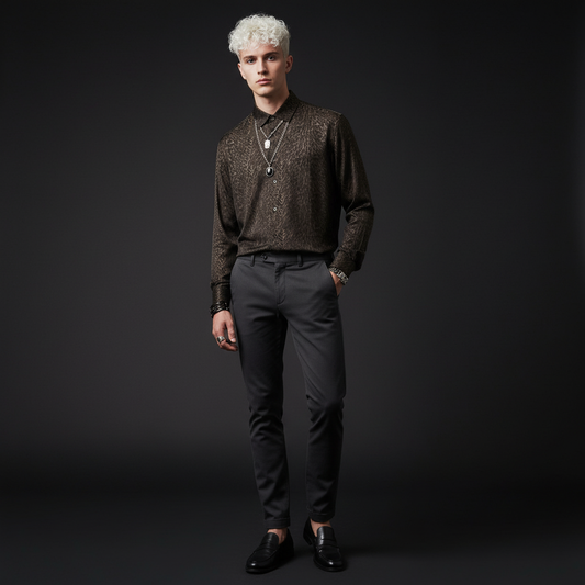 Noir Cheetah Stitchless LS Shirt-BLACK